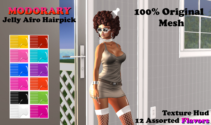 [MODORARY] Mesh Jelly Afro Hairpick w/ Texture HUD