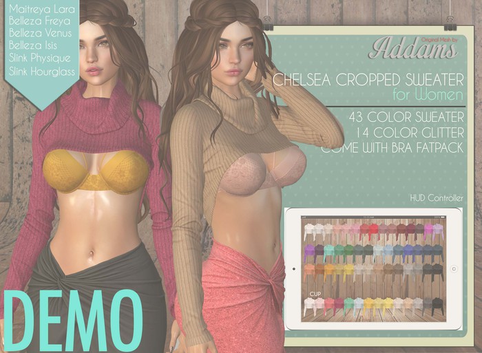 Addams "Chelsea" Mesh Sweater for Maitreya, Belleza, Slink #DEMO