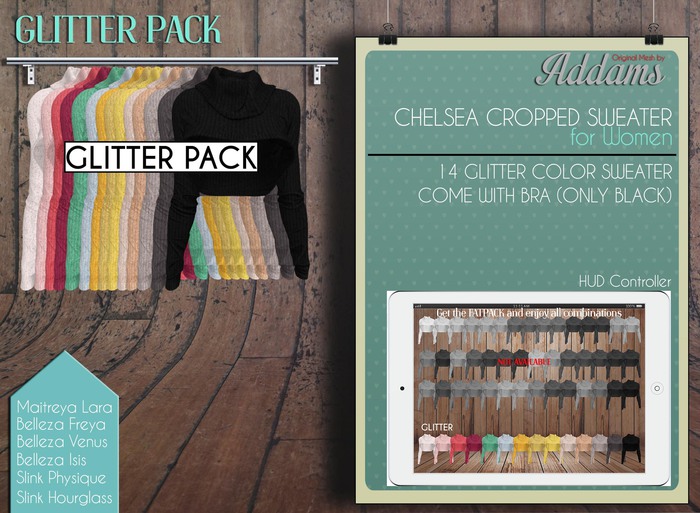 Addams "Chelsea" Mesh Sweater for Maitreya, Belleza, Slink #GLITTER PACK