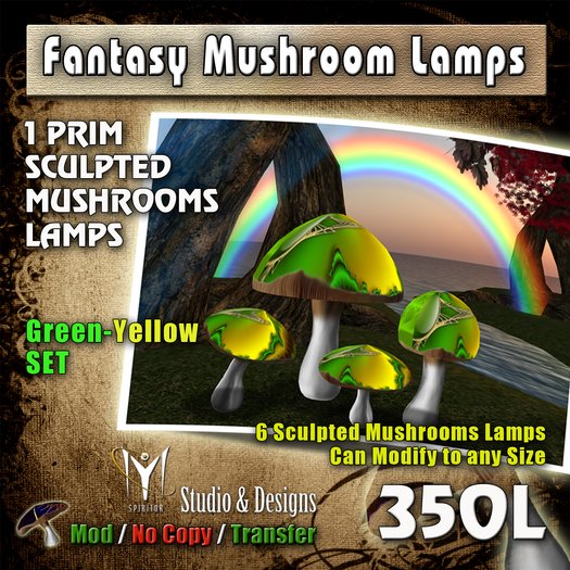  Fantasy Mushrooms Lamps - Green-Yellow Set