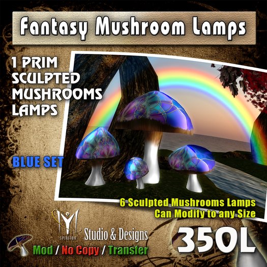 Fantasy Mushrooms Lamps - Blue Set