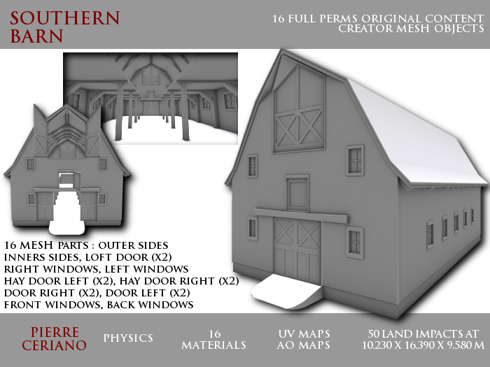 Southern barn - 50 LI - 16 FULL PERMS Meshes