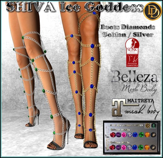 ☾ⅅⅅ☽ SHIVA boots Chains Golden Silver Diamonds / Belleza / Maitreya / Slink