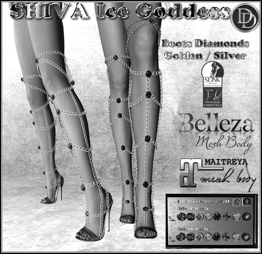 ☾ⅅⅅ☽ SHIVA boots Chains Golden Silver Diamonds / Belleza / Maitreya / Slink / DEMO