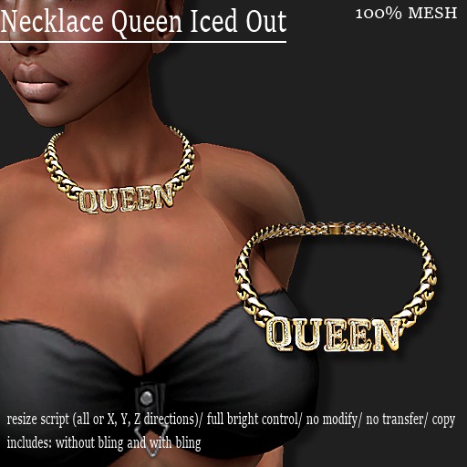 NECKLACE QUEEN ICED OUT (SHORT) GOLD   -RYCA-