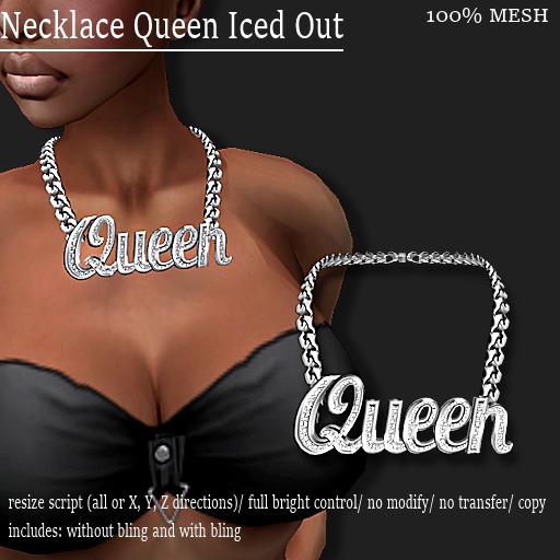 NECKLACE QUEEN ICED OUT PLATINUM   -RYCA-