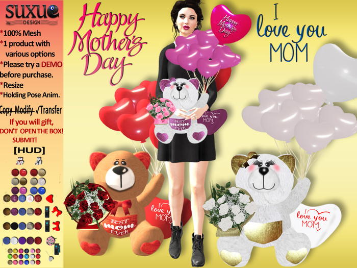 [SuXue Mesh] Teddy Bear - Happy Mother Day + HUD / Resize