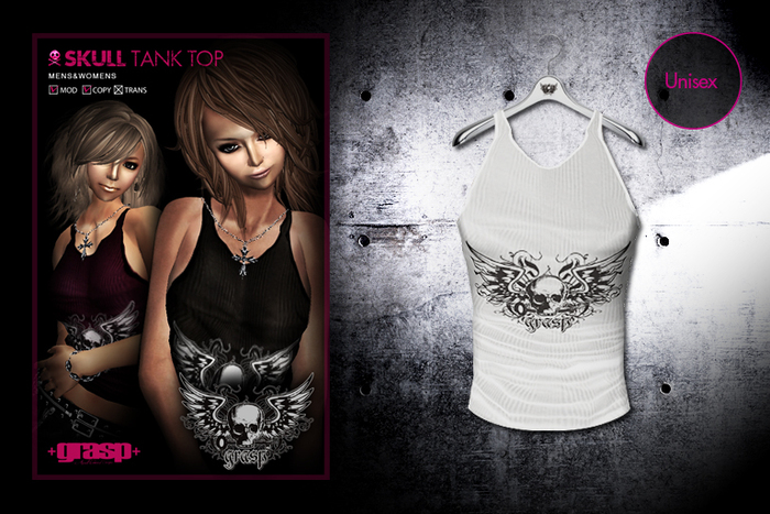 +grasp+/Skull Tank Top/White