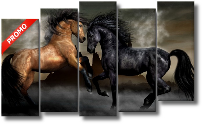 Amazing horses fighting triptych