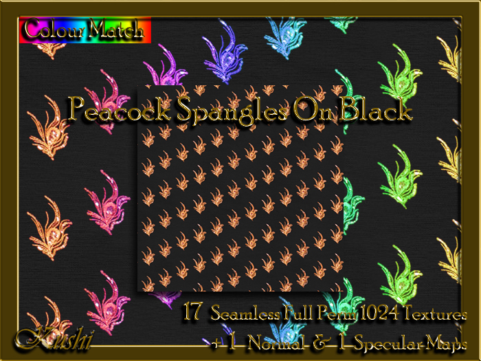 Peacock Spangles On Black Textures