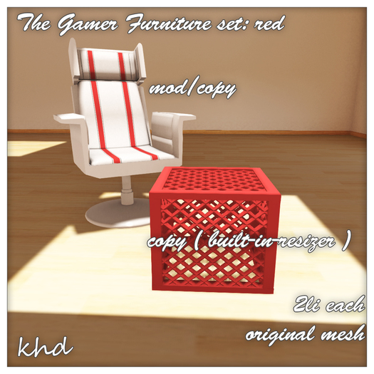 Second Life Marketplace .KHD. The Gamer Furniture set ( red )