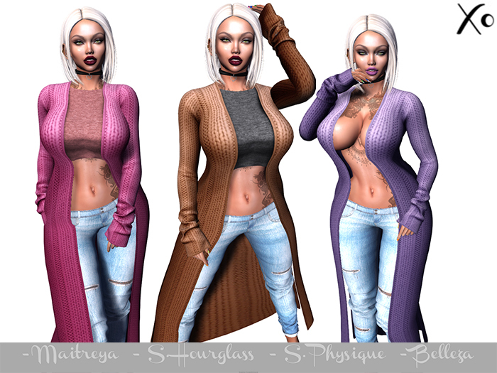 LONG CARDIGAN+JEANS  BELLEZA,SLINK . HOURGLASS,MAITREYA
