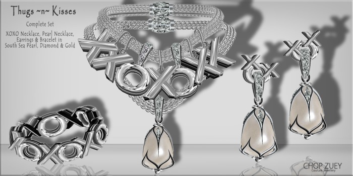 Thugs~n~Kisses - Necklace Earrings Bracelets Platinum Set by Chop Zuey Couture Jewellery