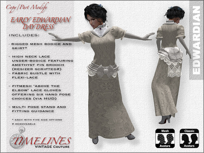 Second Life Marketplace - TVC Early Edwardian Day Dress in 'Winter' Second Life Marketplace - TVC Early Edwardian Day Dress in 'Winter'