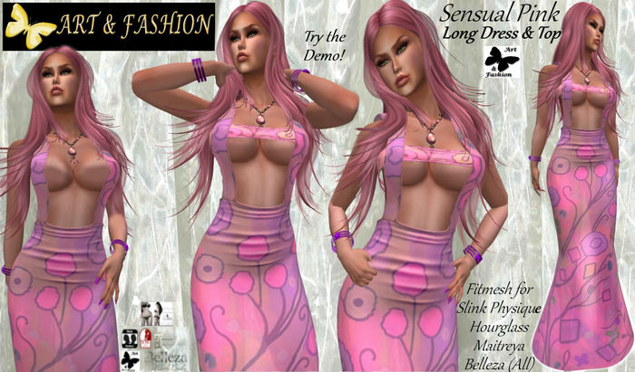 ART & FASHION - SENSUAL PINK LONG DRESS