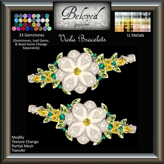 Second Life Marketplace Beloved Jewelry Viola Flower Bracelets