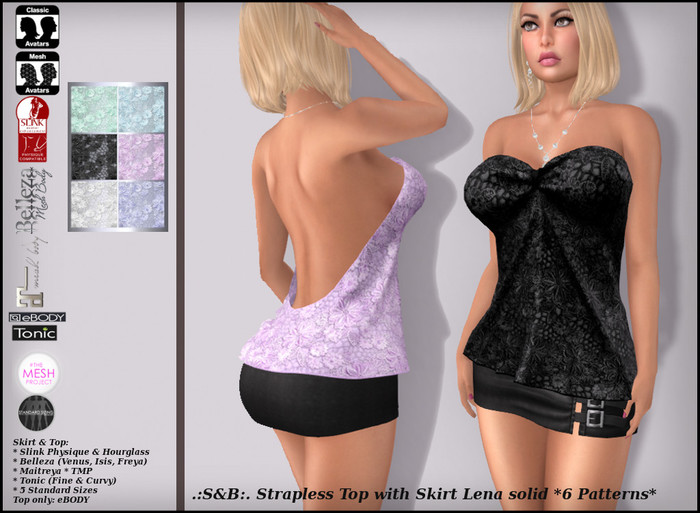 .:S&B:. Strapless Top with Skirt Lena solid *6 Patterns*