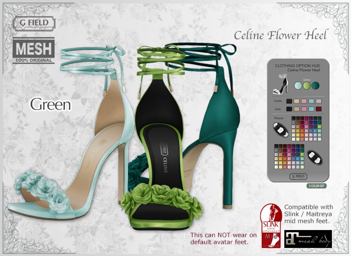 *GF* Celine Flower Heel -Green- BOX