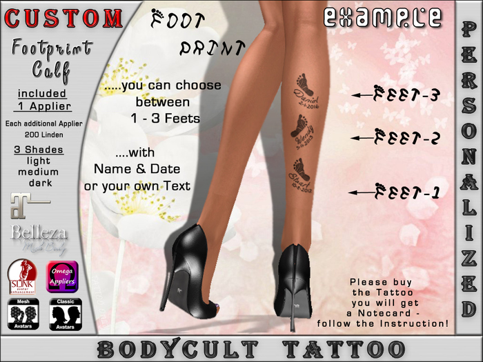 BodyCult Custom Tattoo Footprint Calf