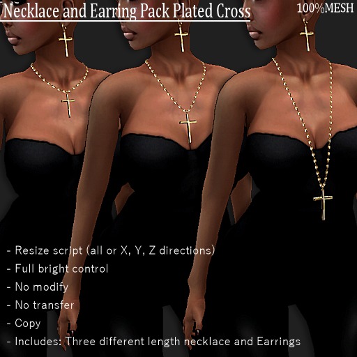 Necklace and Earring Set Plated Cross Gold  -RYCA-