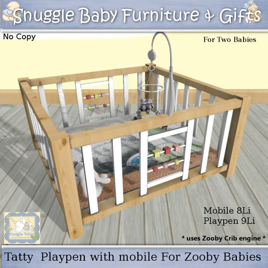 Tatty Nursery Playpen with mobile For Zooby Legacy Babies 