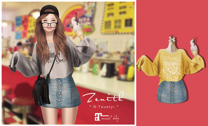=Zenith=Oversize T with Jeans skirt (Lemon) -Maitreya