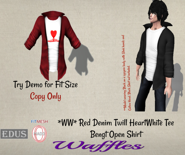 *WW* Red Denim Twill HeartWhite Tee Bengt Open Shirt