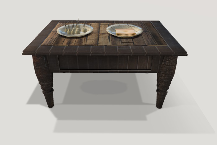 Mesh center table with cheese snacks 3 prims