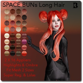 Second Life Marketplace Blackburns Space Buns Fit Long Hair 2