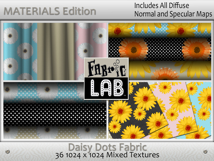 Fabric Lab ME Daisy Dots Floral Fabric Texture Collection Seamless Upholstery Includes 3D Fabric Folds & Solid Colors