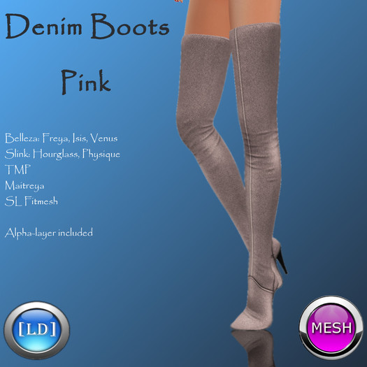 Pink Denim Boots by [LD]