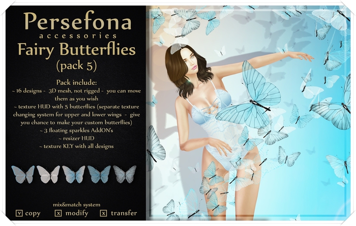 Persefona Fairy Butterflies (pack 5)