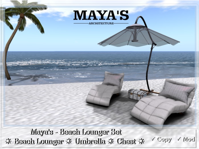 Mayas - Beach Set ~ Lounger Chair, Umbrella, Chest, Palm