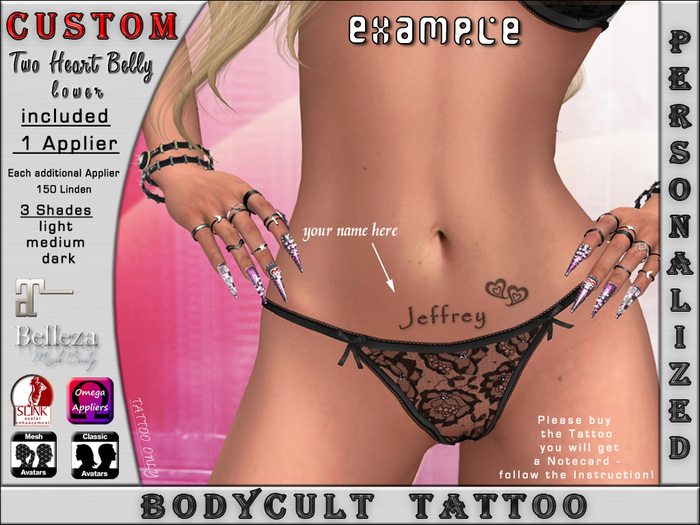BodyCult Custom Tattoo Two Hearts Belly MB App