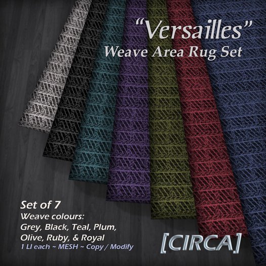 [CIRCA] Pkg - "Versailles" Weave Area Rug Set - 7 Colours