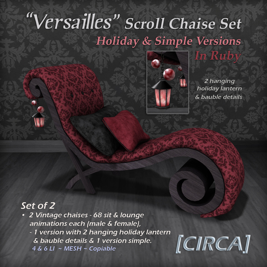 [CIRCA] Pkg - "Versailles" Holiday Scoll Chaise Set - Ruby