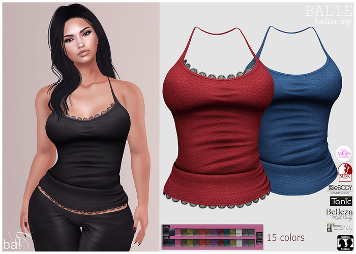 ★BALIE Halter Top 15 Colors!HUD Controlled!#For Mesh & Classic Avatar!DEMO★