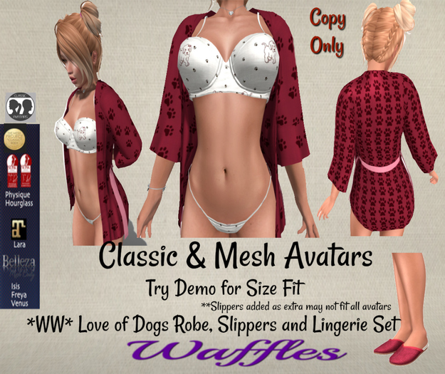 *WW* Love of Dogs Robe, Slippers and Lingerie Set