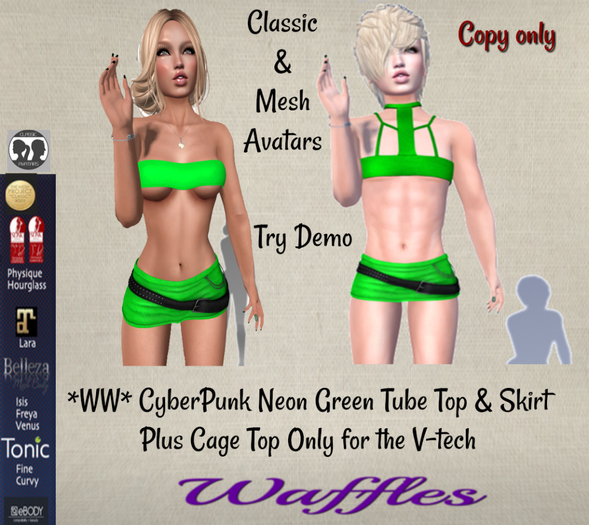 *WW* CyberPunk Neon Green Top & Skirt Plus V-tech Top