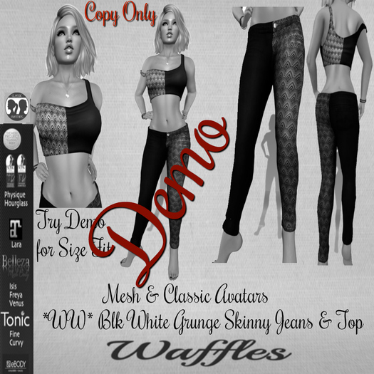 Demo *WW* Blk White Grunge Crop Top &  Skinny Jeans