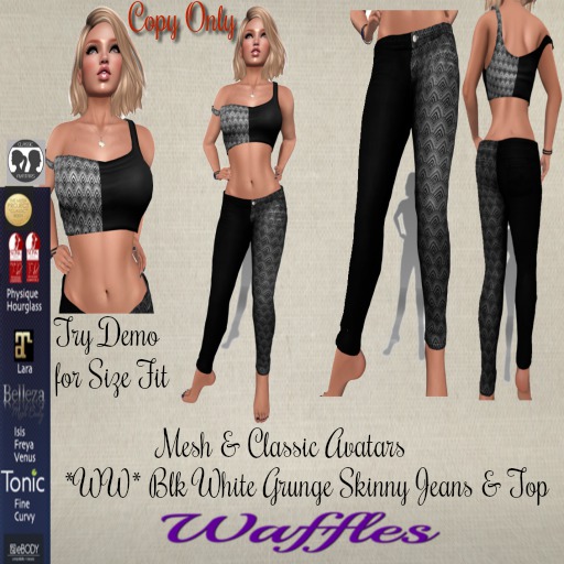 *WW* Blk White Grunge Skinny Jeans & Top [Boxed]
