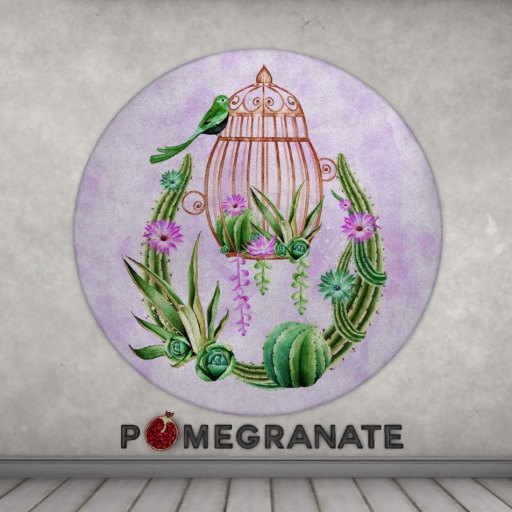 Pomegranate - Succulent Rug - Bird - Lavender Round