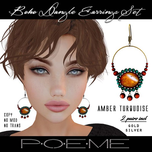 {Poeme} Boho Amber Turquoise Dangle Earrings Set