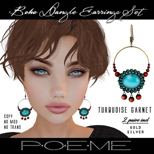 {Poeme} Boho Turquoise Garnet Dangle Earrings Set