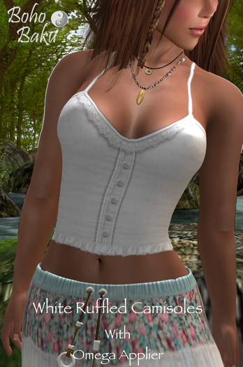 Boho Baku~ White Ruffled Camisole with Omega Applier