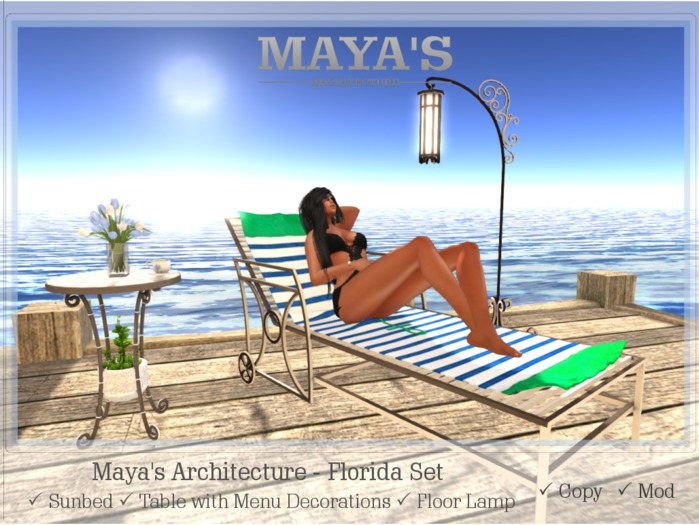 Maya's - Florida Set - Sunbed, Table w/Menu Decorations, Lamp