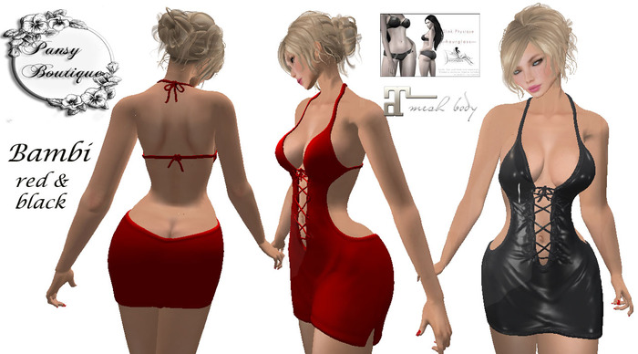 BAMBI SHORT DRESS  RED AND BLACK LEATHER