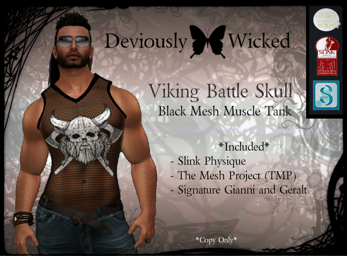 *D*W* Men's Viking Battle Skull Mesh Tank (Wear to Unpack)