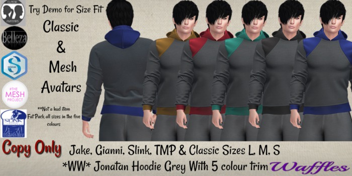 *WW* Jonatan Hoodie Grey With 5 colour trim