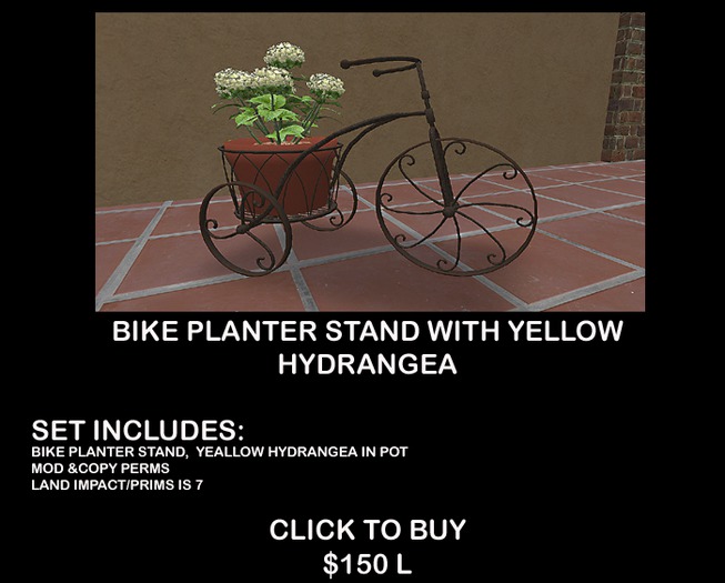 Pretty Bike Plant Stand With Yellow Hydrangea